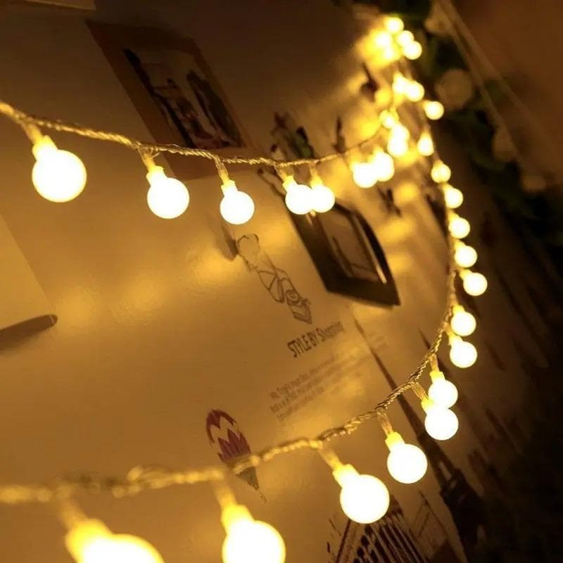 Cordão LED Branco Quente OU BRANCO FRIO 40 Bolinhas 8 FUNCAO  Casa 6m