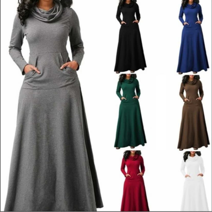 2022 novo estilo estilo quente outono inverno cor sólida costura bolso babador grande balanço vestido longo 24 Yuan esto
