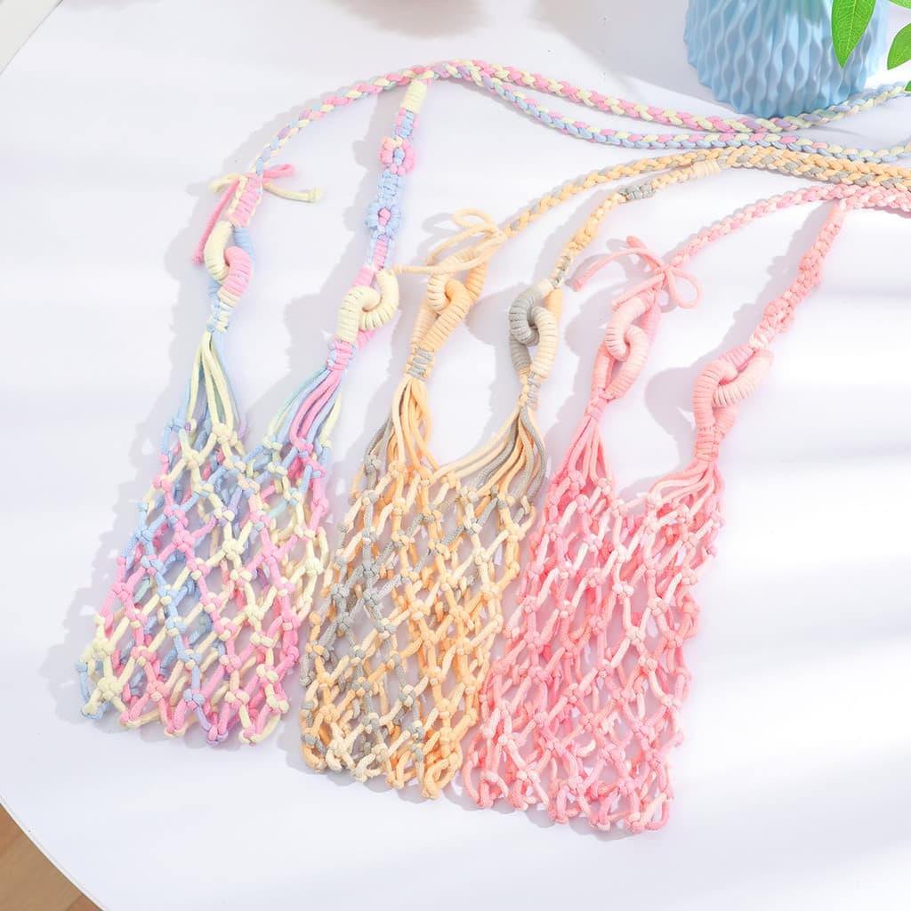 Bolsa de Telefone Mini Tecida em Fio de Algodão, Bolsa Transversal Fashion, Única e Colorida, Versátil