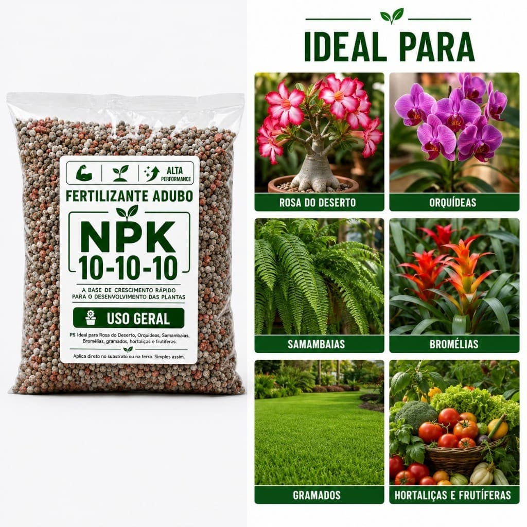 NPK 10-10-10  Adubo Fertilizante Completo Para Plantas Hortas Frutíferas Gramados Hortaliças ENVIO IMEDIATO