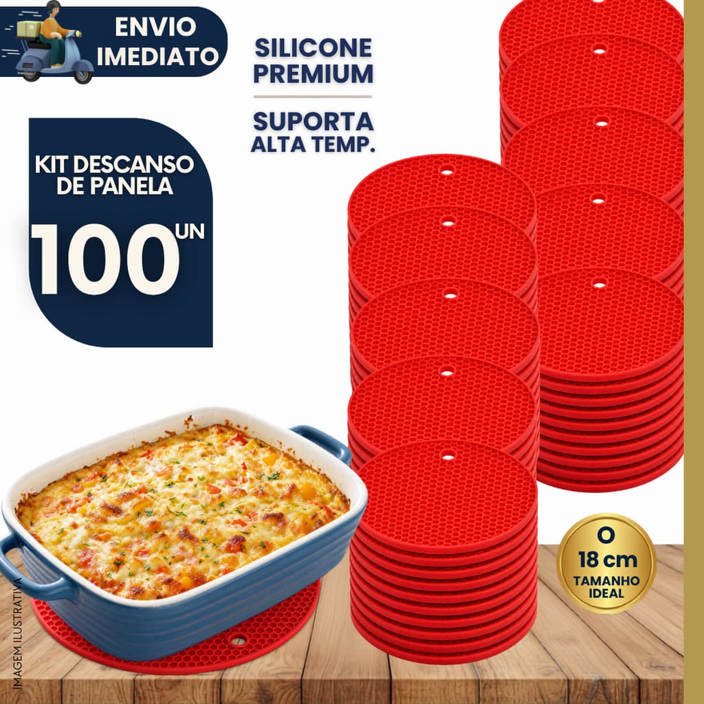 Kit 100 Descanso de Panela Silicone Textura Colmeia Antiderrapante Apoio de Panela Quente Cozinha