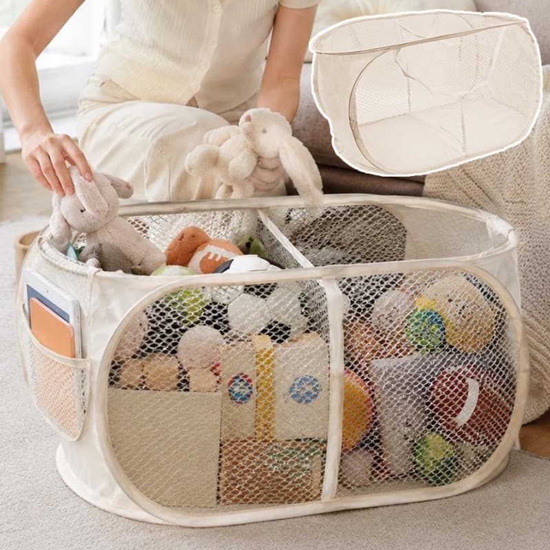 Saco Organizador De Bonecas Dobrável Portátil Malha Transparente-Cesta De Armazenamento De Artigos Diversos Para Casa Gr
