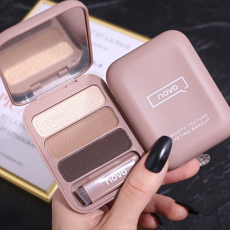 Genuíno NOVO pó de sobrancelha de três cores Natural de longa duração feminino iniciante sombra em pó linha fina à prova