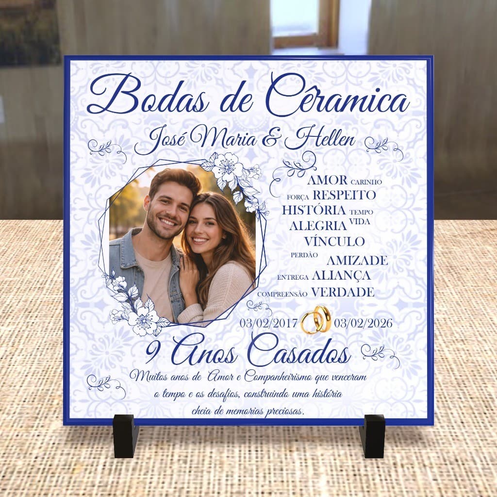 Azulejo Personalizado para Bodas de Cêramica- 9 anos de casados