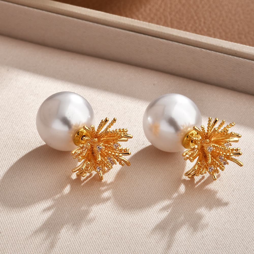 【72】Brincos de pérolas com incrustações de diamantes em estilo francês