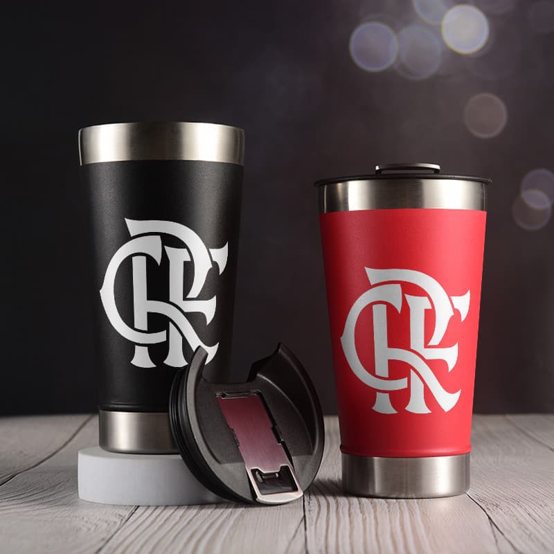 Copo térmico tumbler clube de futebol 473ml aço inoxidável com abridor de garrafas embutido e tampa parede dupla vácuo