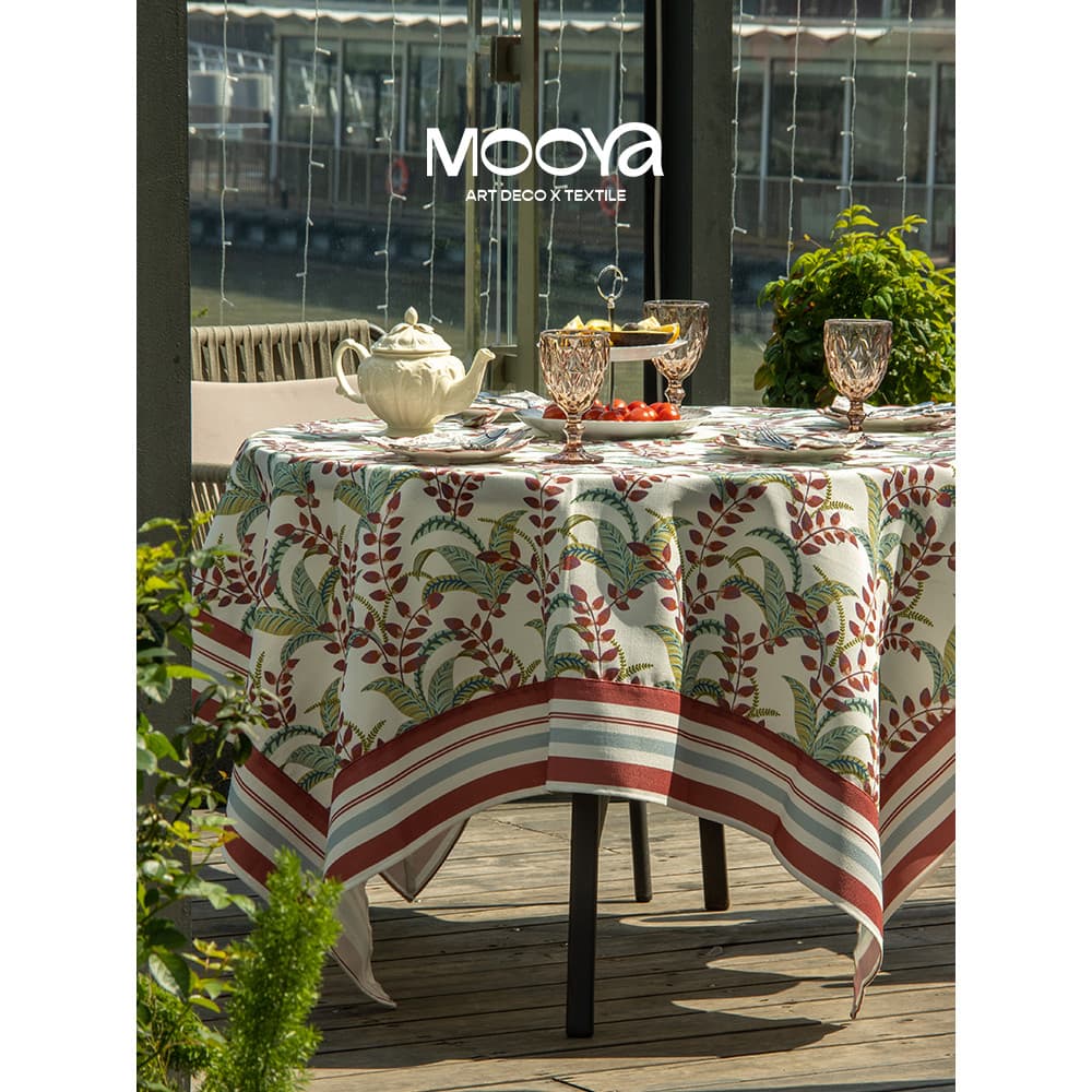 MOOYA Qiuyuan Flowerland Red Plant Impresso Toalha de mesa leve de luxo Tapete de mesa para sala de estar Mesa de centro