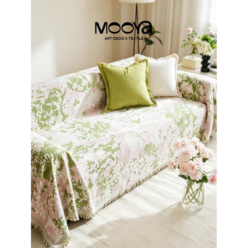 Muye {Monet Garden} Toalha de sofá retrô francesa Premium rosa verde borla anti-gato capa de sofá pano antiincrustante