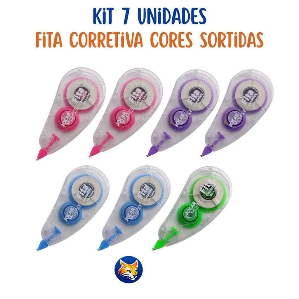 Kit 7 Fitas Corretiva 5mm x 6m Secagem Imediata Corretivo em Fita JOcar Office