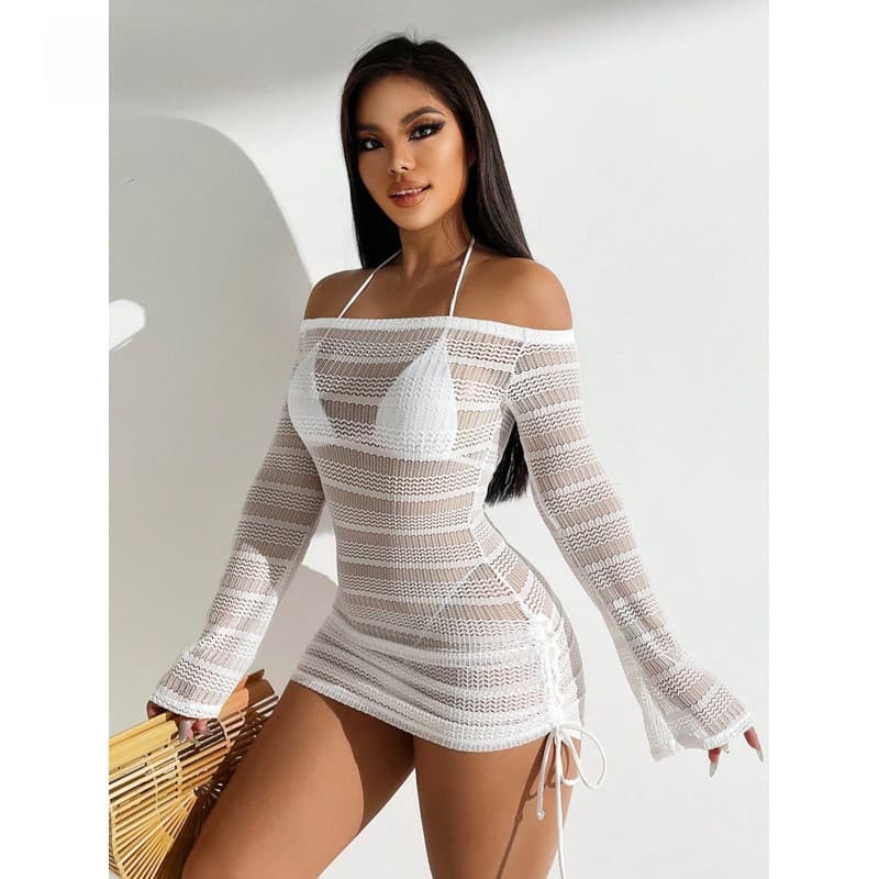Maiô de malha oco fora do ombro blusa de praia