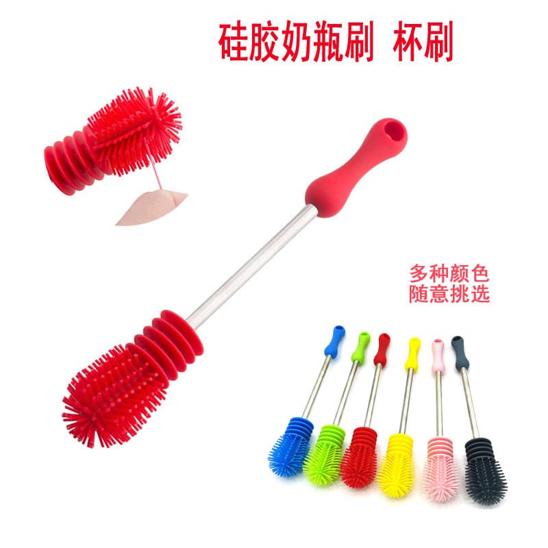 Escova de silicone para uso doméstico com cabo longo, escova para garrafa de silicone, escova para mamadeira, cabo longo