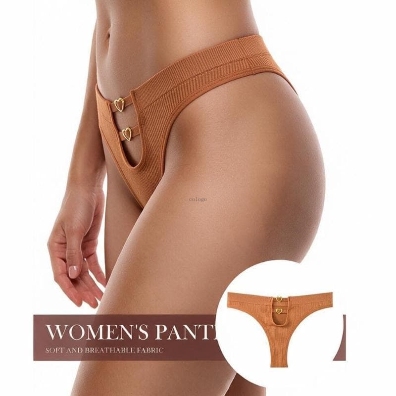 Coração Detalhe Tanga Calcinha Para Roupa Interior Náilon Nervuras Alças Laterais Duplas E Cintura Médi