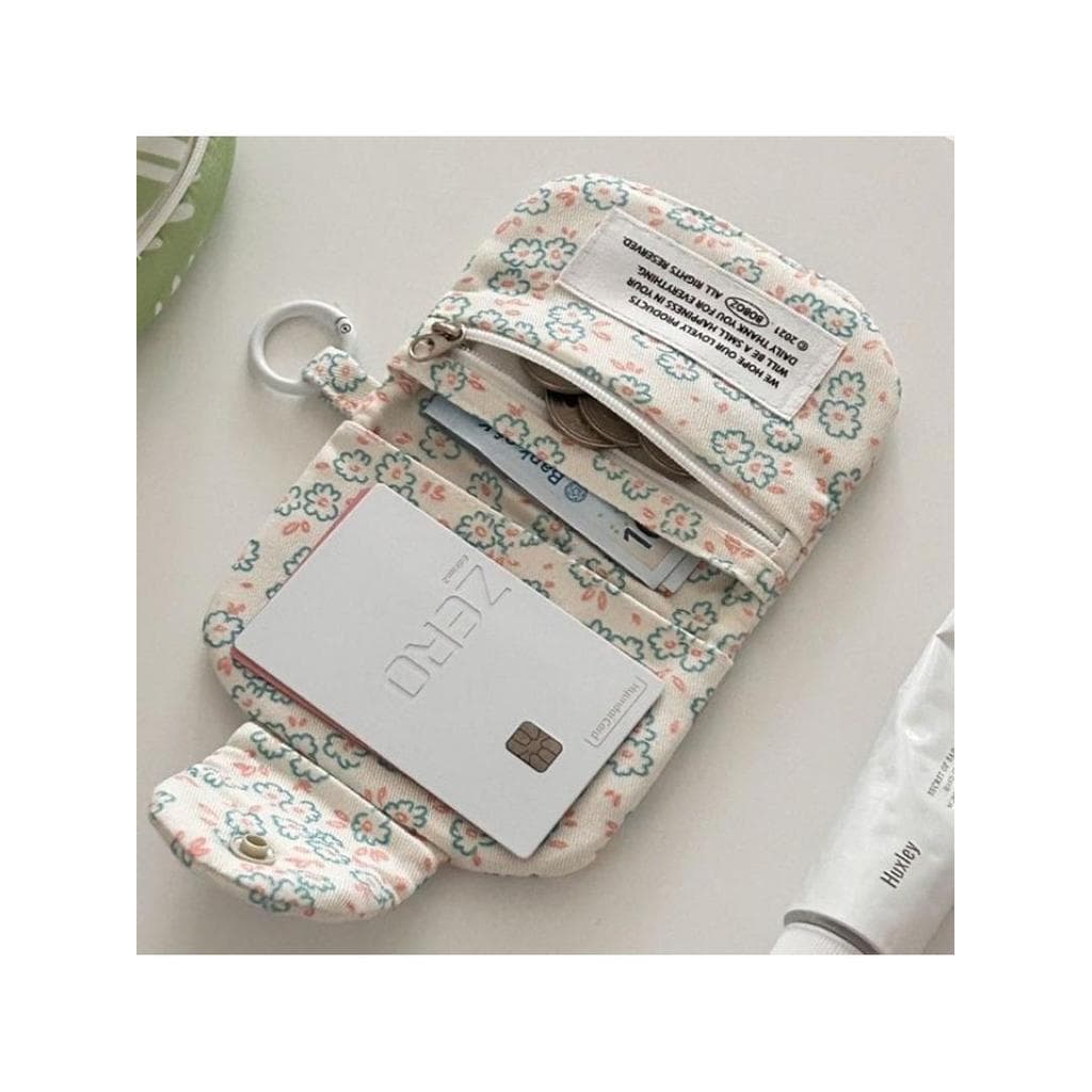 Novo bonito flor pingente pequeno fresco titular do cartão Multi-camada moeda bolsa fone de ouvido saco de armazenamento
