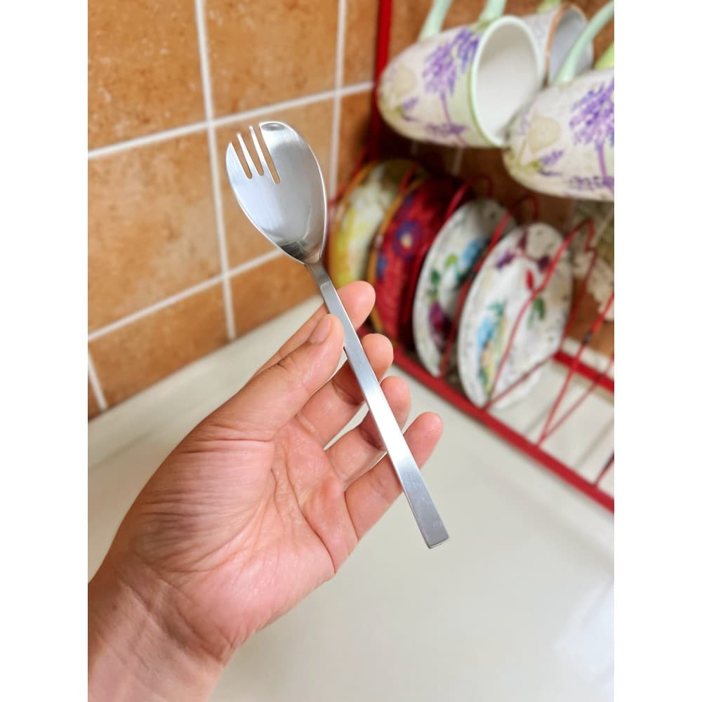 [Material 18/10 da Alemanha] Colher Garfo Colher de melancia de aço inoxidável integrada Colher dentada de dupla utiliza