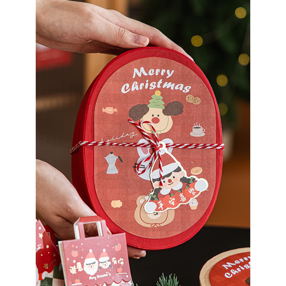 Caixa de embalagem Oval de natal, papel Kraft, caixa de presente, biscoito, presente, lembrança, caixa vazia, sobremesa