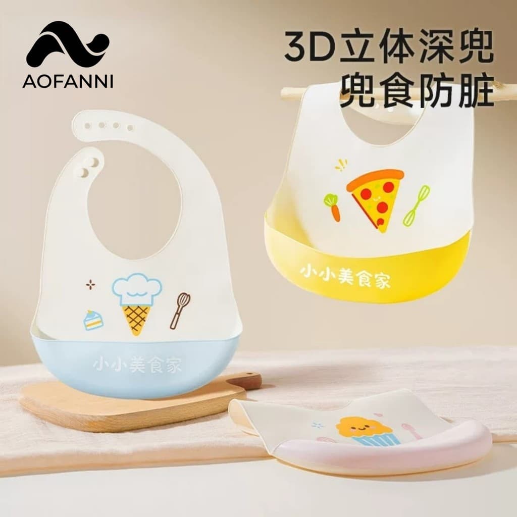 Bebê japonês comendo babador crianças comer bolso 3D tridimensional Silicone arroz bolso à prova dwaterproof água babado