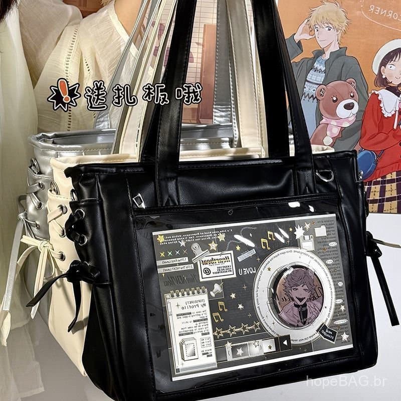 Bolsa Ita modelo básico, grande capacidade, versátil para o dia a dia, bolsa Ita com fita, material PU, estilo soft girl