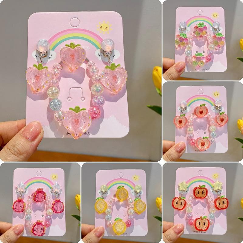 2024 novo estilo crianças pulseira menina bonito anel feminino bebê dos desenhos animados clipe de orelha menina conjunt