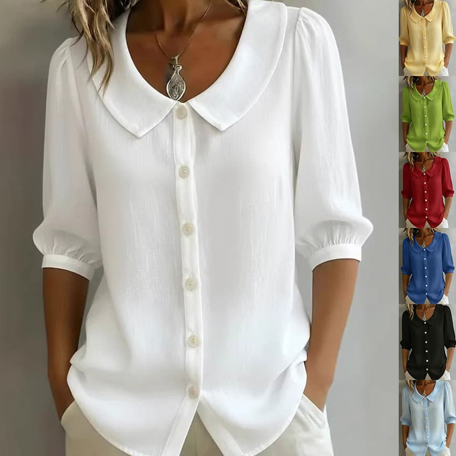 { Estoque Pronto } Blusa De Manga Curta Com Gola Moda Casual Versátil Camisa Solta Roupas Femininas