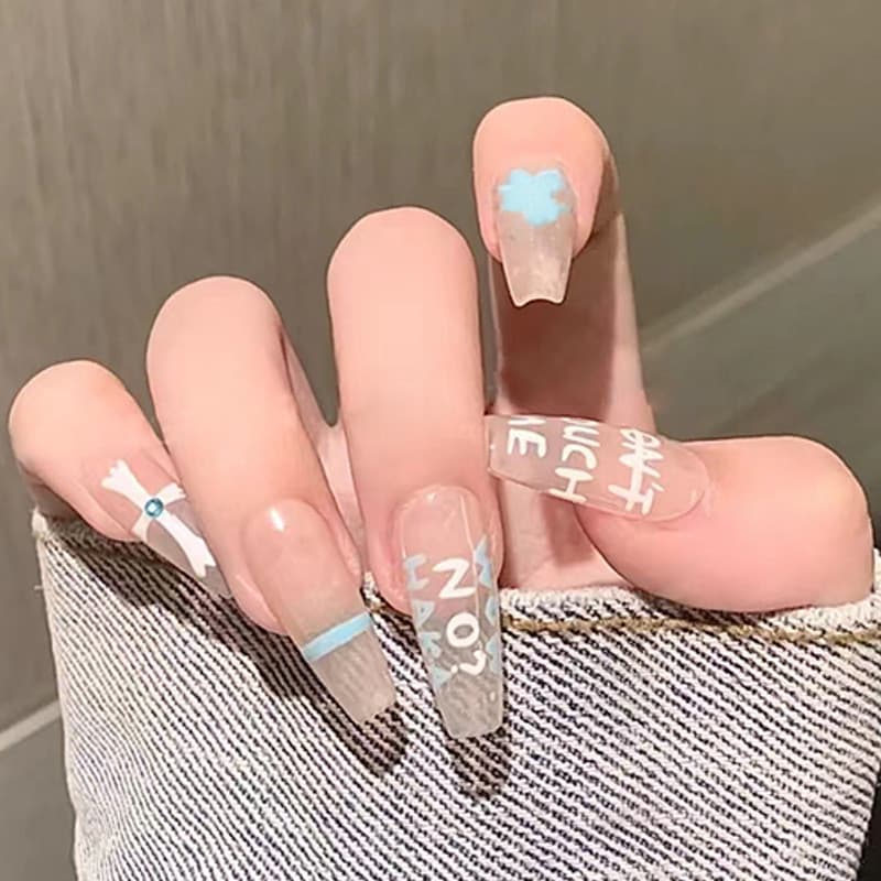 Unhas Postiças para Arte de Unhas com Textura Translúcida e Design de Cruz, Manicure Acabada Removível, Pontas de Unhas