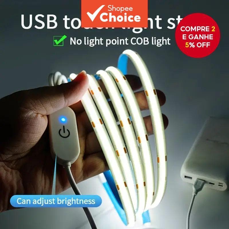 Faixa De Luz LED COB De 1-5M , Fita De Diodo Flexível Com Dimmer De Toque 5V USB Para Decoração De Parede De Fundo De TV