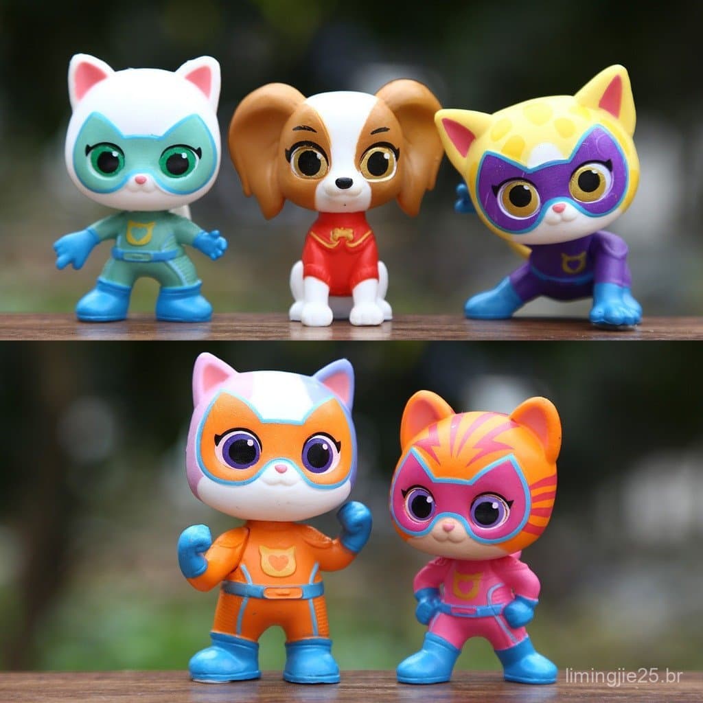 5 Pçs/Set 5-7cm Dos Desenhos Animados Anime Super Kitties Figura Ginny Bitsy Sparks Buddy Cat Assaltante Q Versão PVC Fi