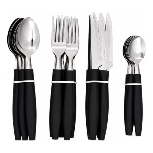 Kit Talheres 24 Peças Cabo Plástico Inox Preto