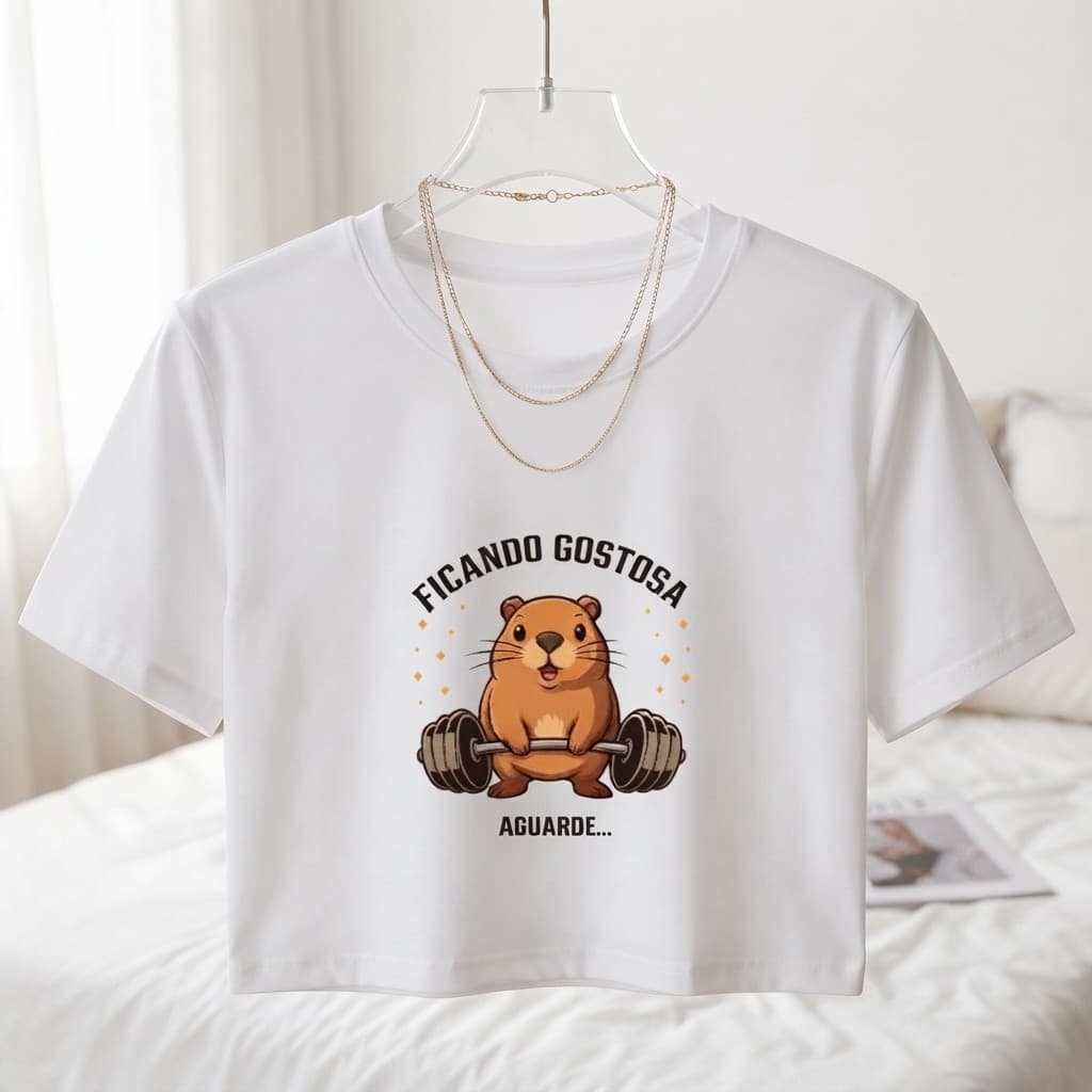 Cropped Feminino Estampa Capivara Ficando Gostosa Algodão Blusinha Fashion Estilosa Moderna Elegante