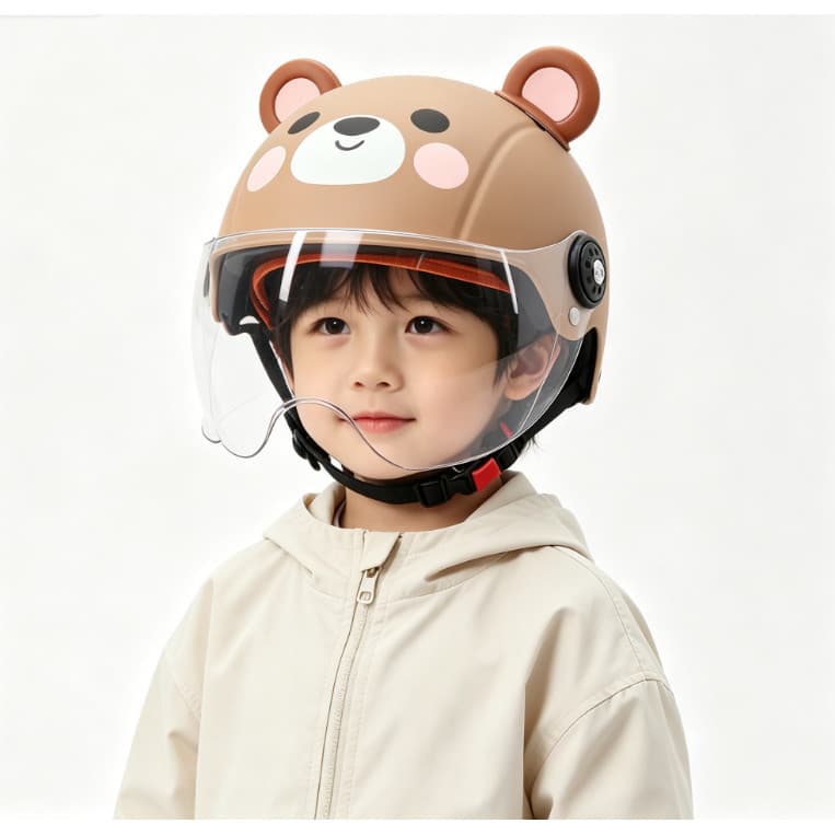 Capacete de Segurança Infantil Formato Urso com Orelhas, Viseira Protetora, Confortável para Uso Diário