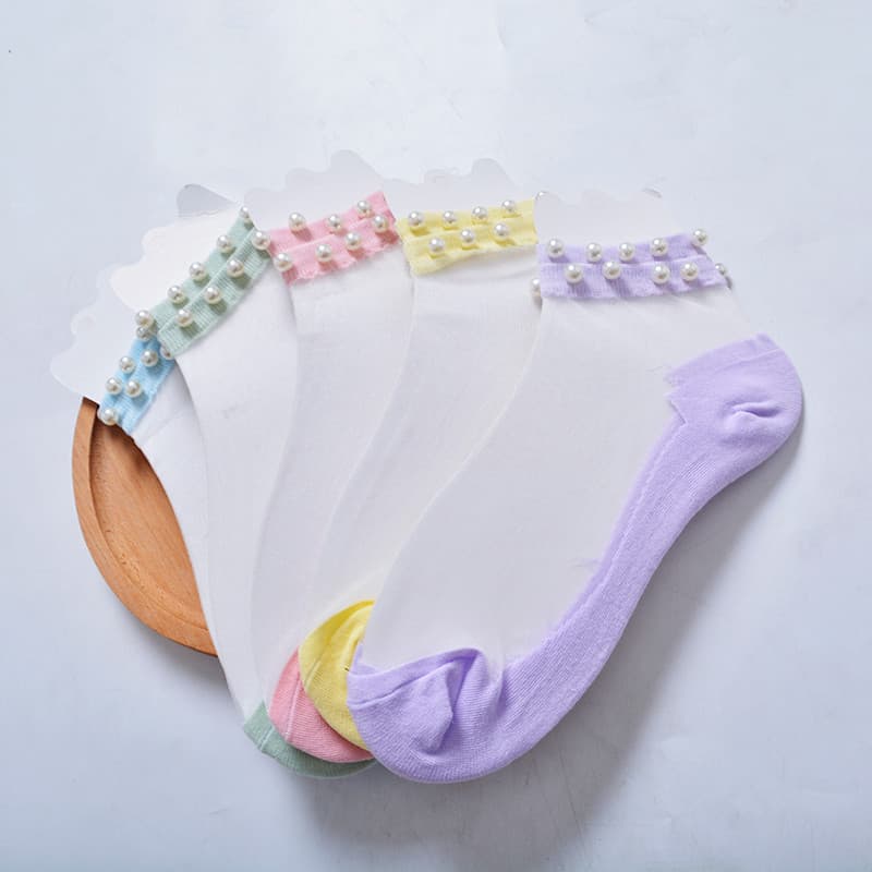 Verão fino meias femininas algodão fundo vidro seda cristal meias femininas rendas meias de fadas doces cor moda menina