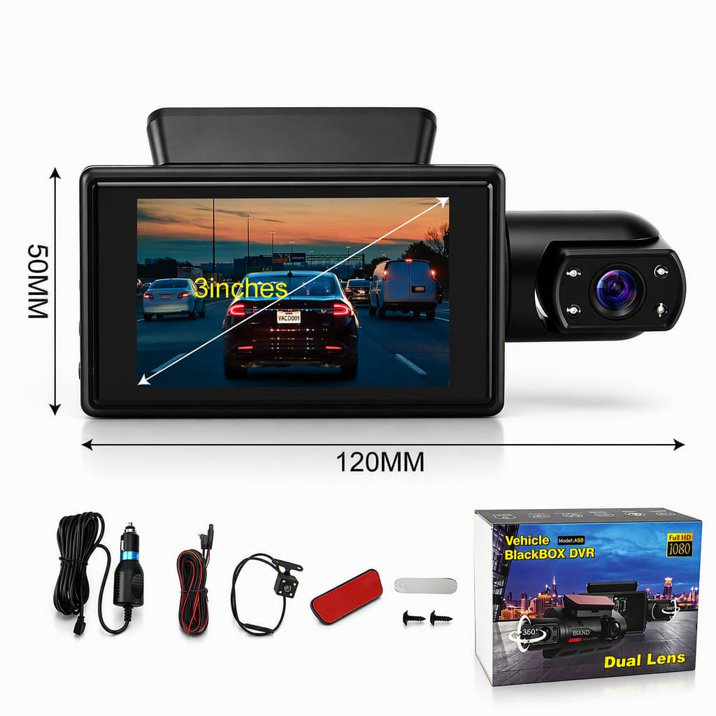 Câmera Veicular Filmadora G60 Câmera Dupla Frontal e Interna 1080P Tela 3"