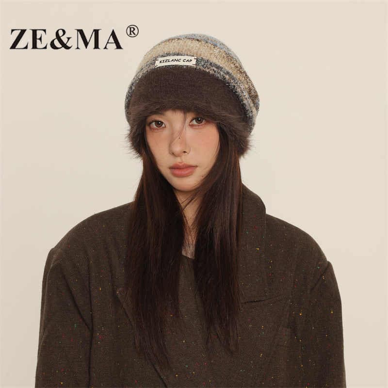 ZE & MA chapéu feminino de malha chapéu de inverno feminino 2026 novo estilo balde chapéu de lã chapéu de pilha de inver