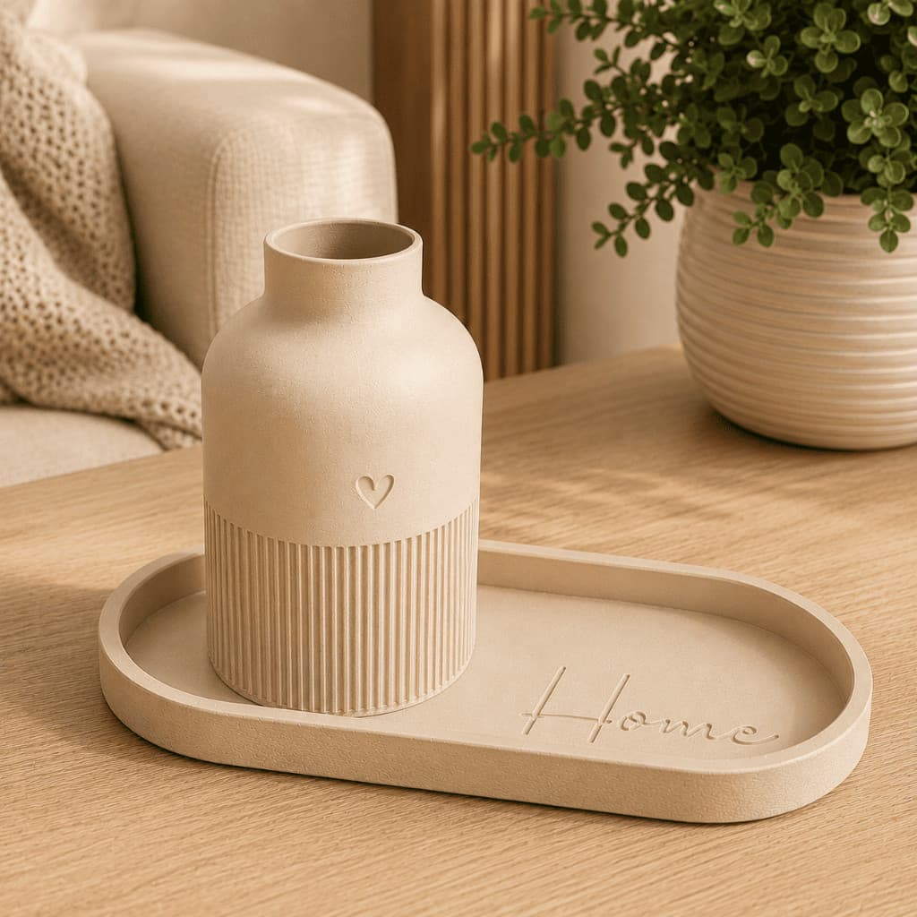 Kit Vaso Decorativo com Bandeja Home Minimalista Para Sala Lavabo Mesa de Centro Aparador