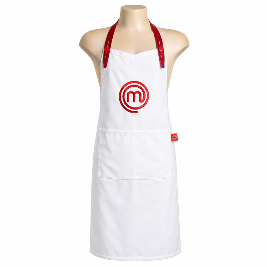 Avental MasterChef Branco Logo Bordado Alça Couro Sintético