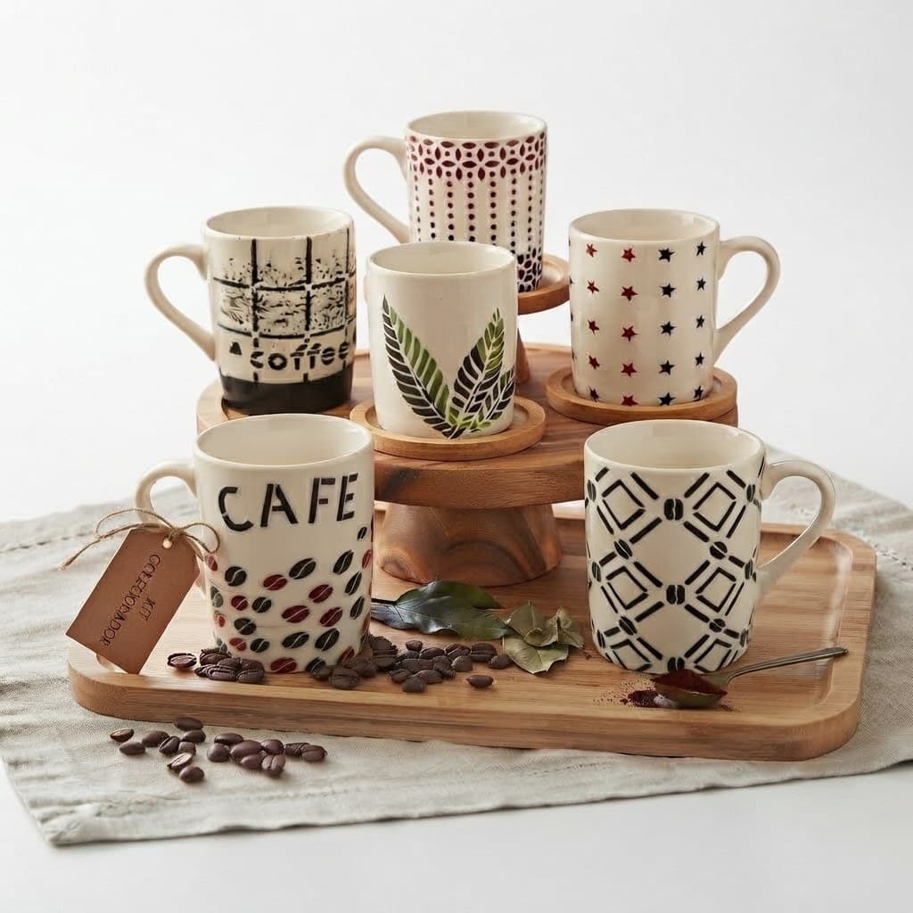 kit 3 Canecas Cerâmica 330ml Estampada Café Chá Presente Especial