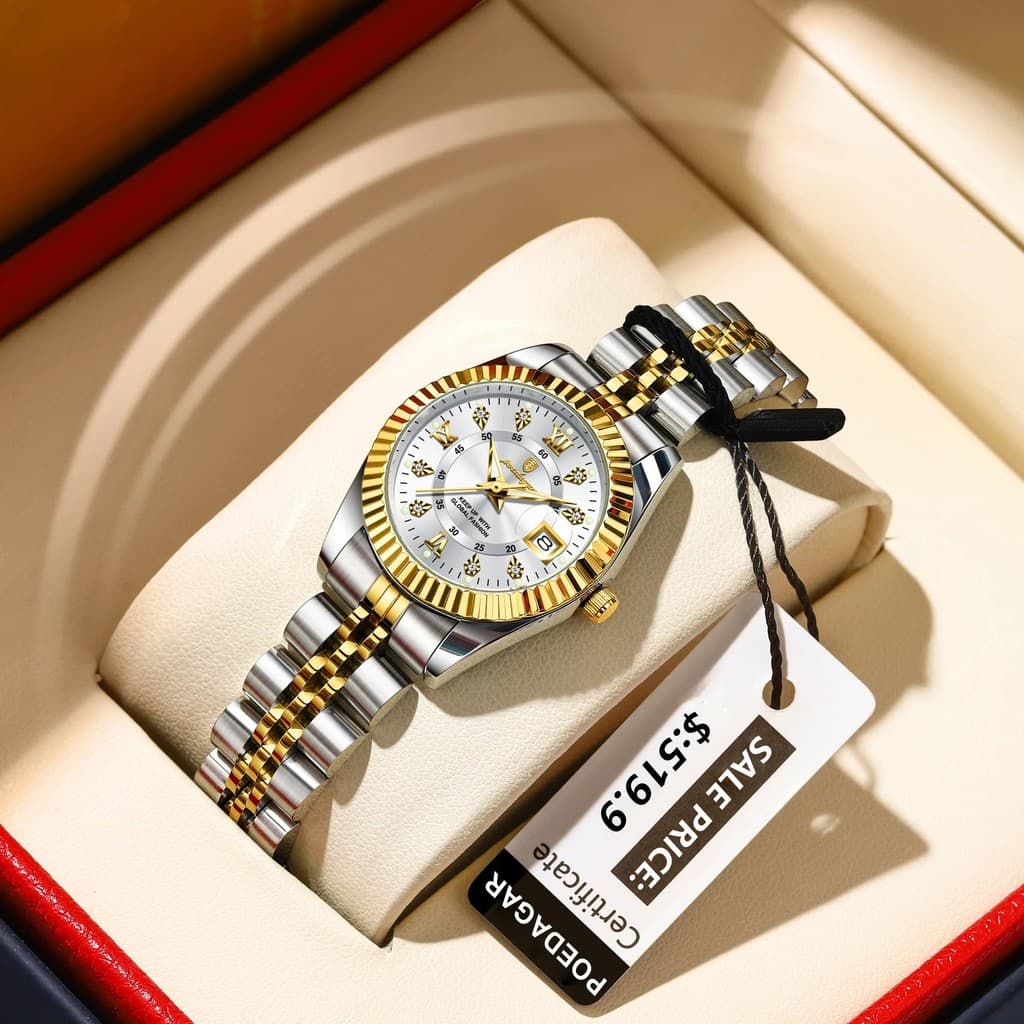 POEDAGAR Relógio Feminino Luxuoso À Prova D'água Em Aço Inoxidável Com Data Luminosa De Quartzo