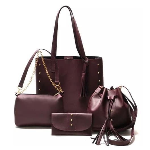 Kit de 4 Bolsas Femininas: Bolsa Tote, Bolsa de Ombro, Bolsa Transversal, Carteira para Mulheres e Meninas. 2OYD