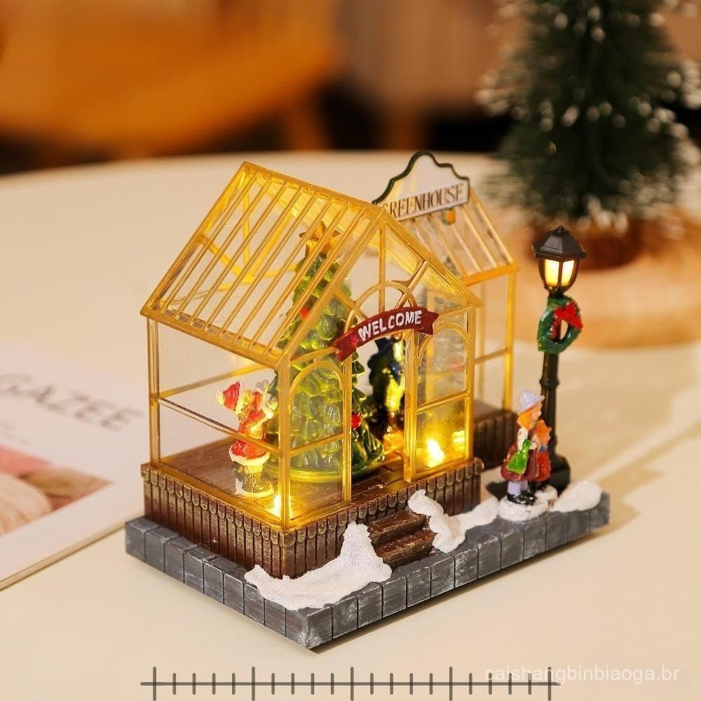 Enfeites De Árvore De Casa De Natal , Luzes LED Decoração De Cena De Vila Musical De Papai Noel ,