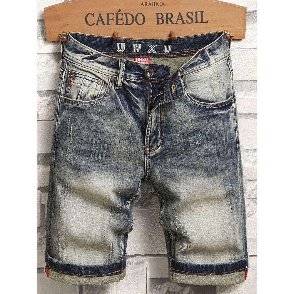 2026 novo estilo americano Retro calças masculinas Denim Shorts verão estilo fino cinco pontos sete pontos Jeans estilo