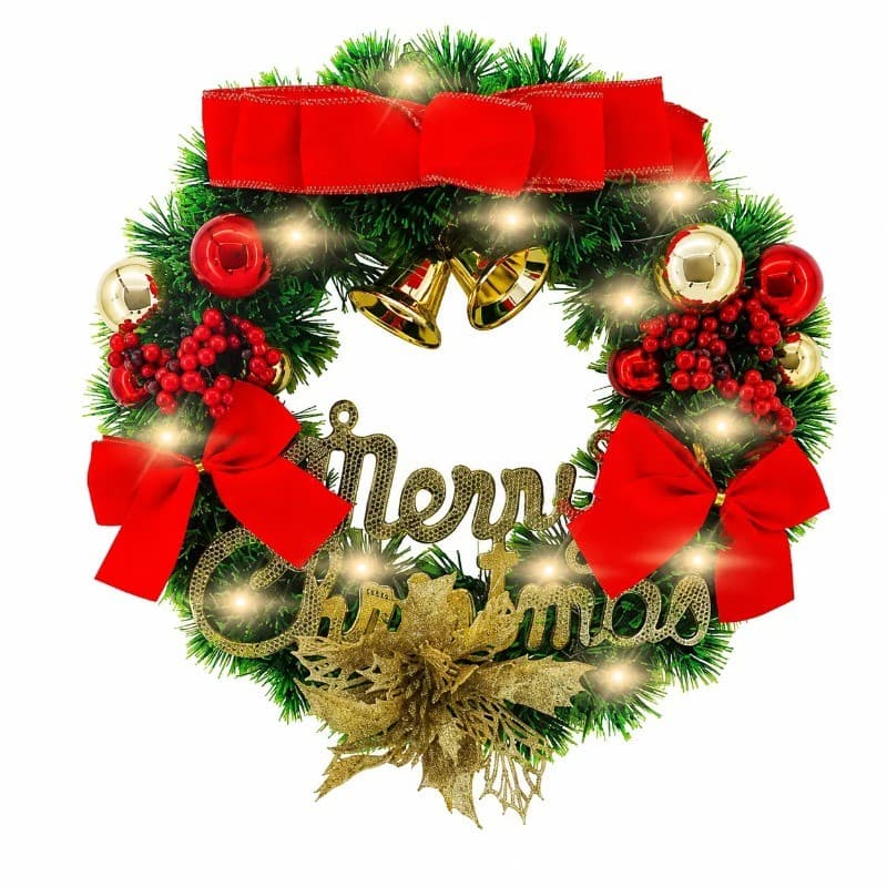 Guirlanda Natalina Boas-Festas com LED, Bolas, Sinos e Laços Vermelhos – OIH-9106