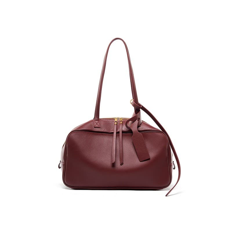 Bolsa De Ombro Feminina De Primeira Camada , Portátil , premium , Grande Capacidade , Couro Boston , Boliche