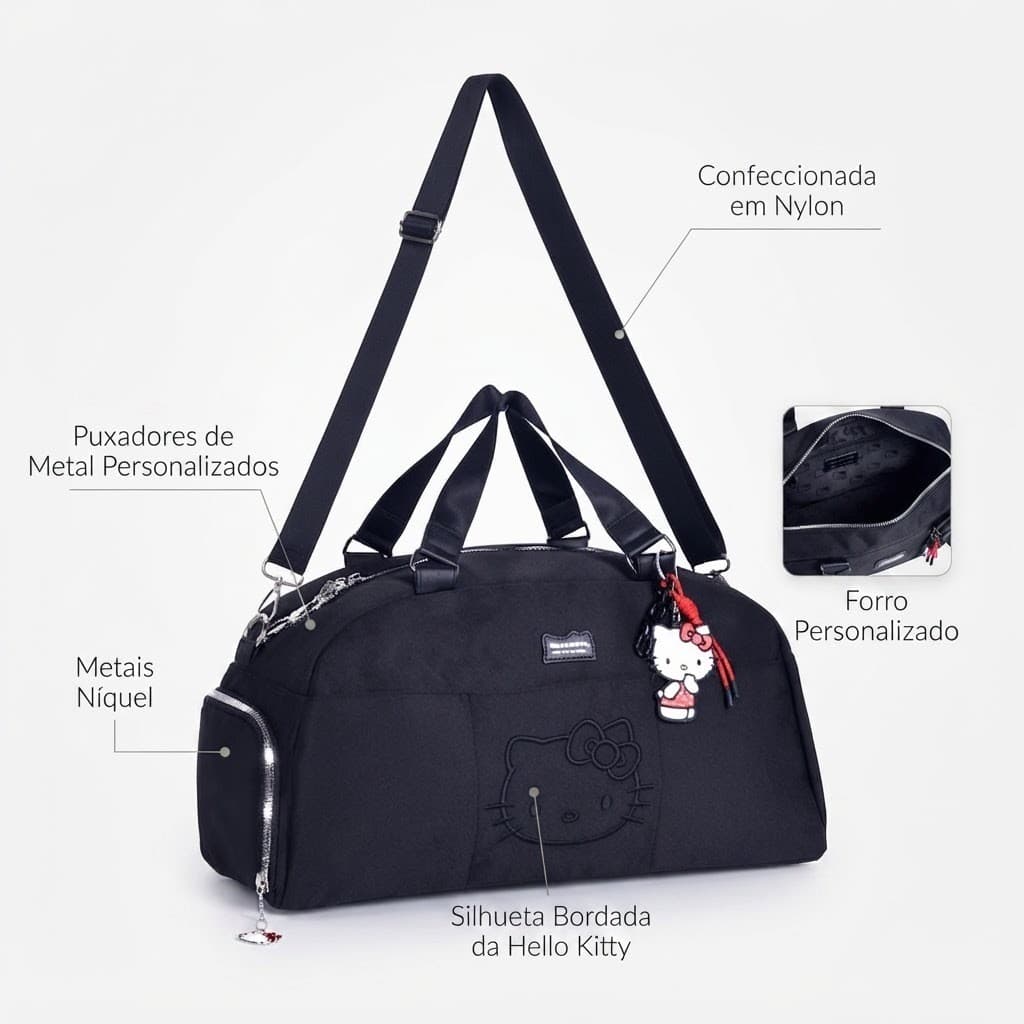 Bolsa Feminina Hello Kitty Alça Academia Trabalho Viagem Original