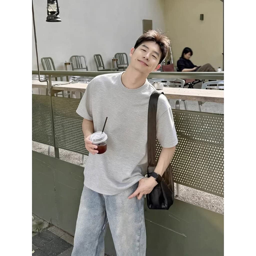 Cinza claro pesado de manga curta masculino verão sol limpo meninos usam algodão puro interior pequeno decote camiseta m