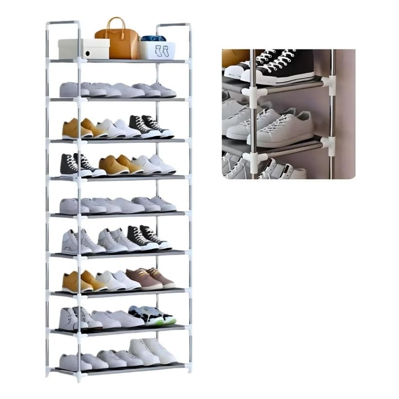 Sapateira Vertical Multiuso Luxo Aço Inox 9 Prateleiras 27 Pares Rack Organizador Arara