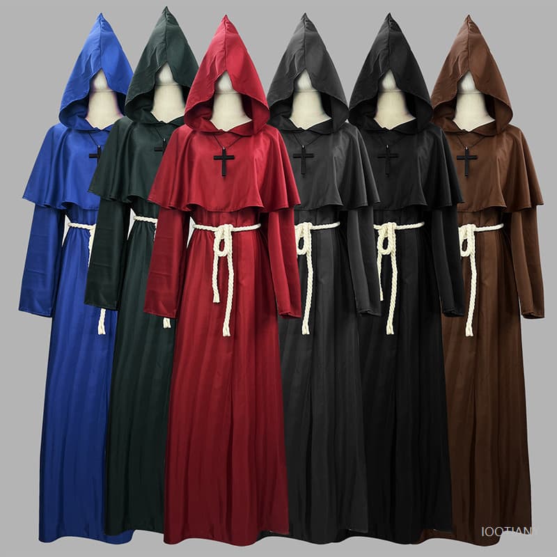 S-2xl Medieval Vintage Manto Monge Robe Assistente Sacerdote Terno Palco De Halloween Capa Longa Role Play