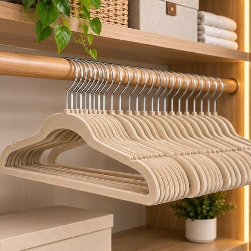 Kit 25 Cabides Aveludados Gancho Giratorio 360 Graus Bege Organizacao Guarda Roupa