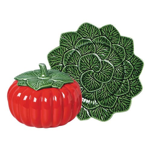 Moranga Grande 3.5l Com Travessa Folha Verde Para Caldos Vermelha