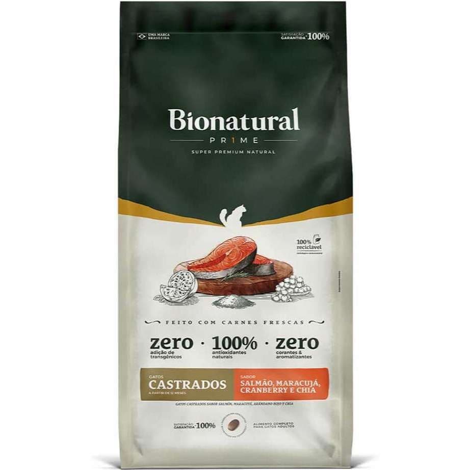 Ração Bionatural Prime 7,5kg Gatos Catrados/Gato Adulto Salmão - Sabores Salmão ou Frango