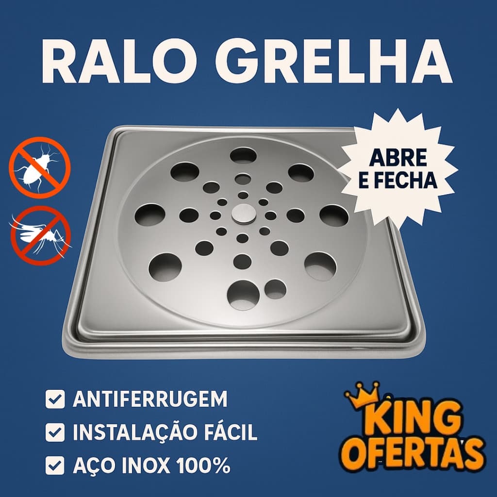 Ralo Tampa Grelha Inox Para Banheiro Aréa Gourmet Quadrado 10x10 Com Fecho