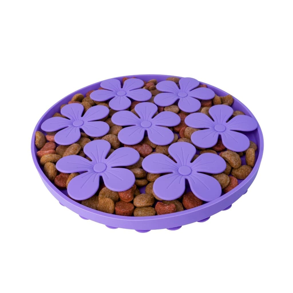 Comedouro Lento e Tapete De Fuçar Com Ventosa Redondo Flor Para Cães e Gatos - Roxo